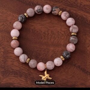Pices Pink Stone Zodiac Bracelet with Gold Charm